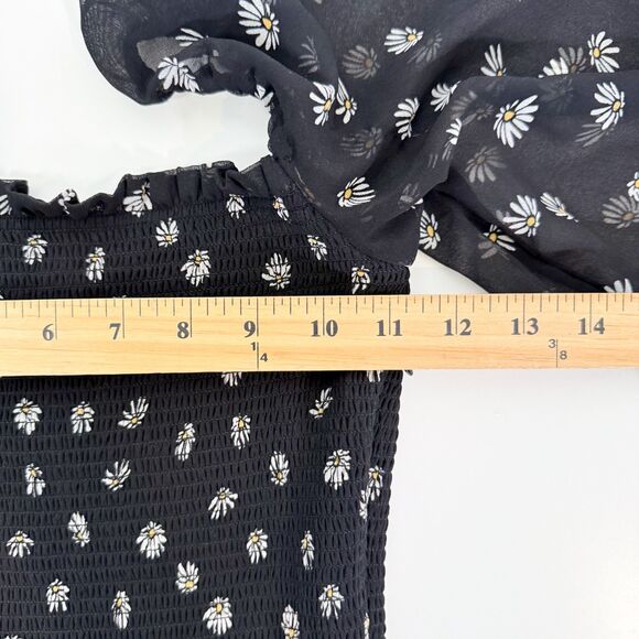 Wilfred Aritzia Long Sleeve Laken Smocked Mini Dress in Black Floral Sz XXS - Picture 10 of 11